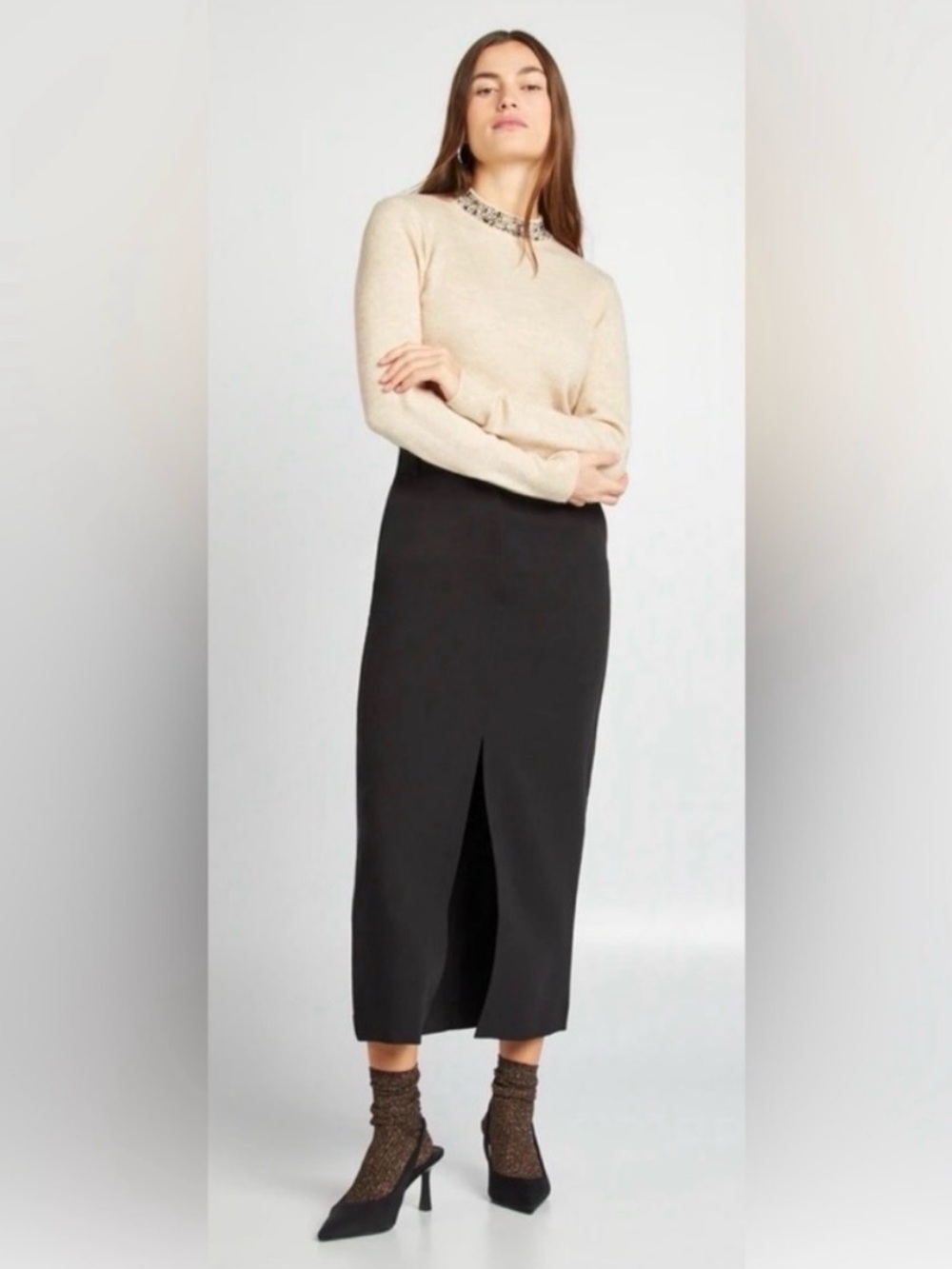 Abercrombie & Fitch Black Midi Skirt with Front Slit